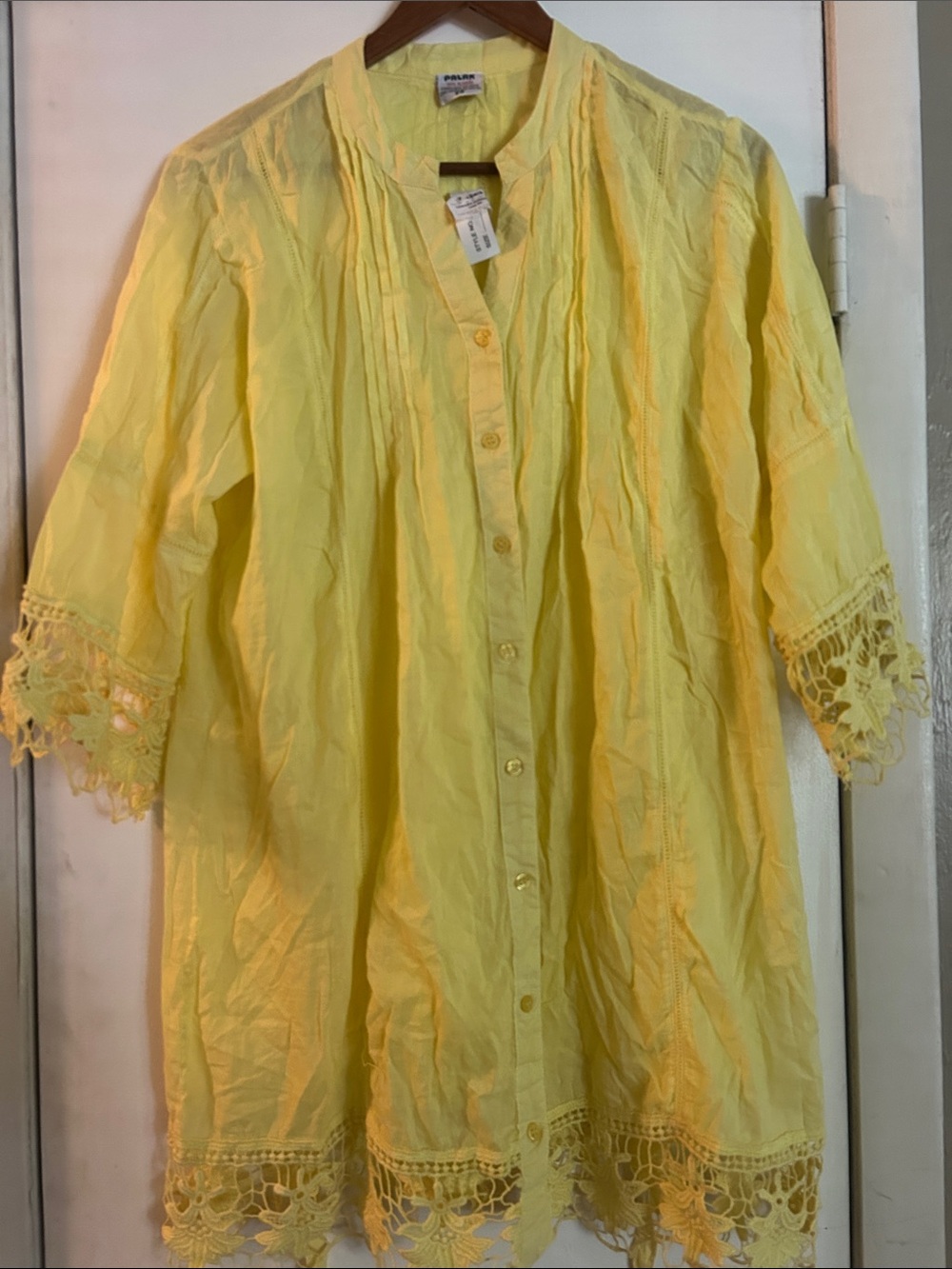 Sunshine Yellow Crochet-Trim Button Tunic
